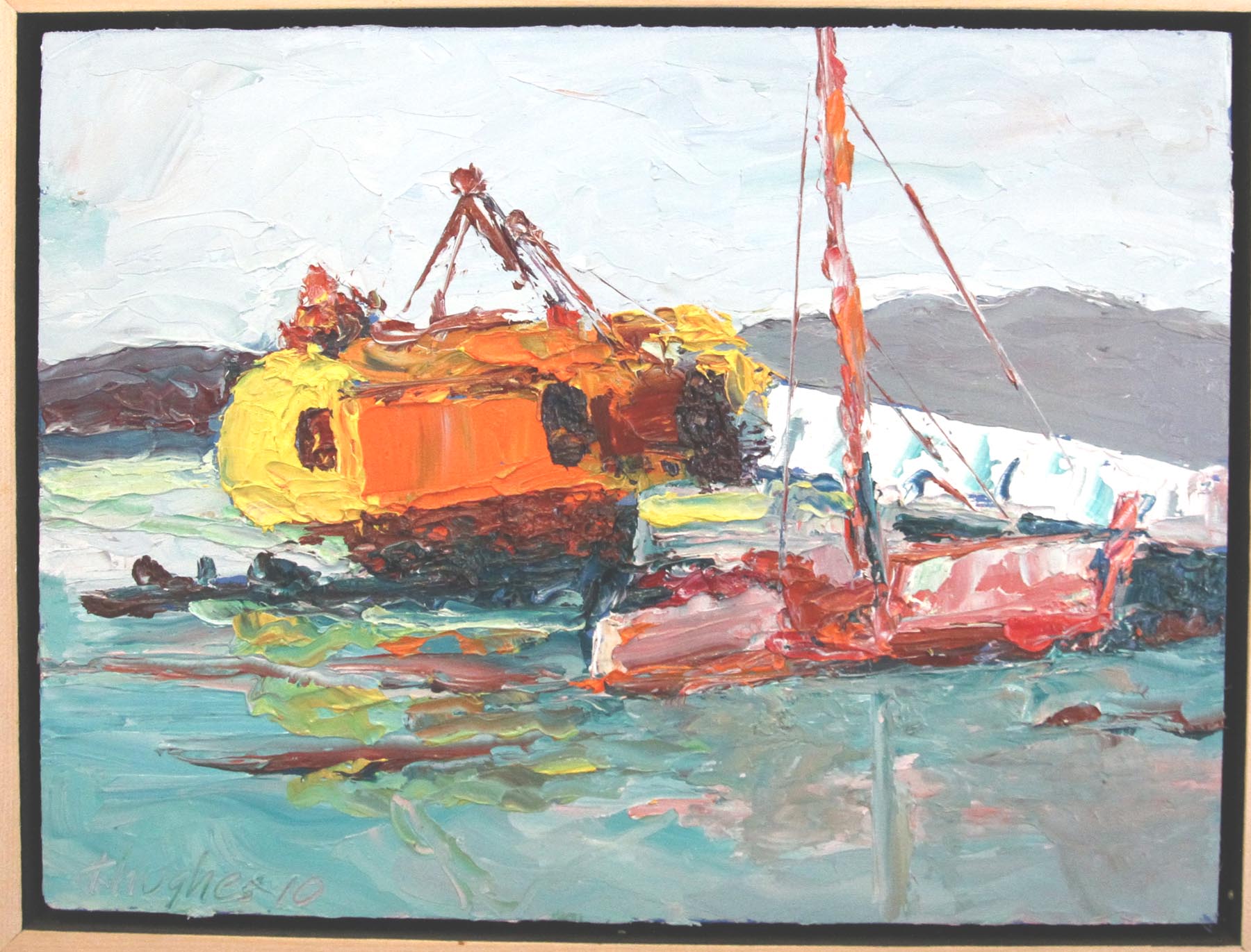 “RED BARON and Yellow Crane,” by Terry Hughes, oil on canvas. Hughes is the featured artist at Benicia Plein Air Gallery. Courtesy image