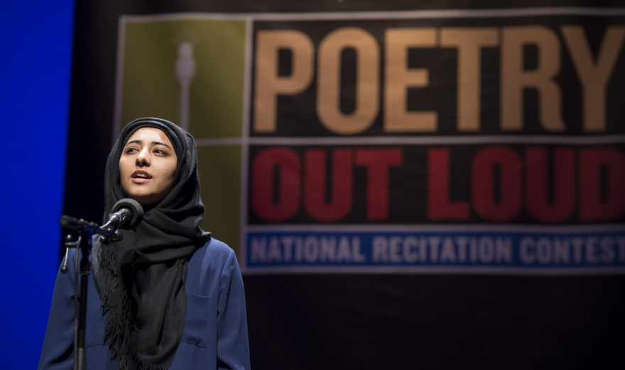 2013 California State Champion Arwa Awan recites “Becoming a Redwood,” by Dana Gioia, at the national Poetry Out Loud competition in Washington, D.C. poetryoutloud.org