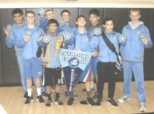 BENICIA HIGH’S wrestling team sent a dozen Panthers to SCAC championship matches and won nine individual titles overall. Benicia’s nine individual winners are (from left) Imad Adel, Riley Pitkin, Tyler Kay, Christian Ramos, Steven Rohrer, Mason Boutain, Brandon Ajari, Justin Abasolo and Joseph Hurst. 