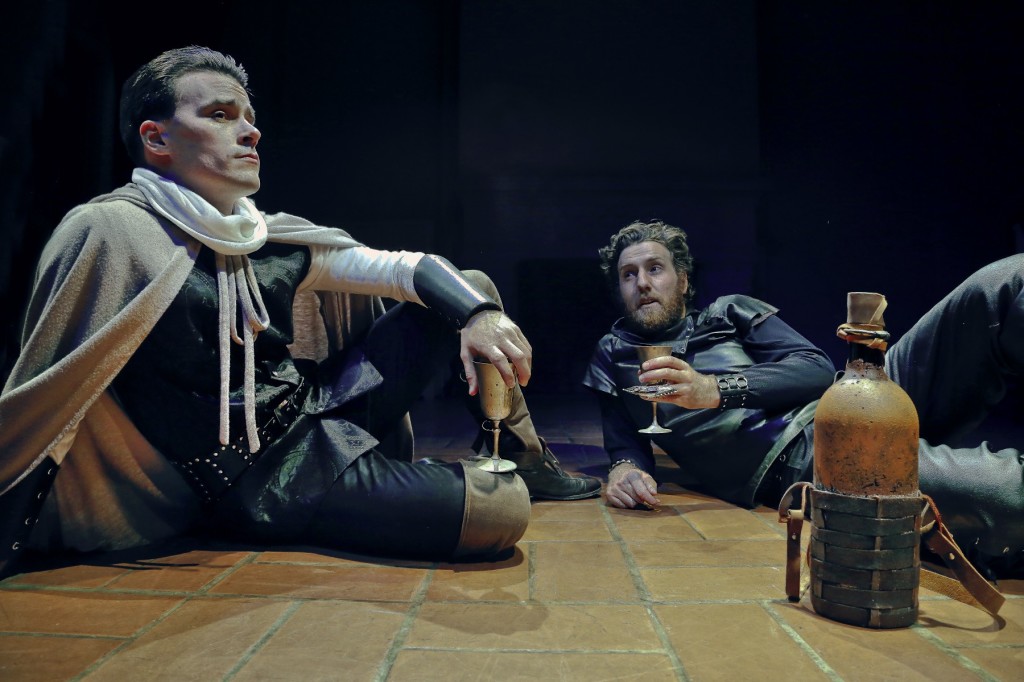 Two titans face off: Lucas Hatton as Cesare Borgia, right and below, and Benjamin Stowe as Niccolo Machiavelli in “The Lion and the Fox,” at the Berkeley City Club through March 30. Jim Norrena photos