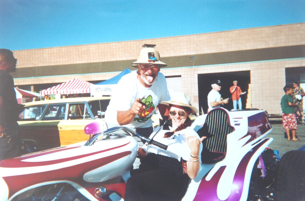 ED ROTH’S 1969 “HIGH FLYER” was donated to the National Automobile Museum in Reno, Nev., where it suffered serious damage in a fire last week. Experts say the trike can be restored again. Above, Roth and Donna Beth Weilenman in 2000. Photos courtesy Ken Mitchroney