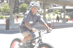 BENICIA BICYCLE CLUB member Cande Medrano rides a fat-tire bike. 