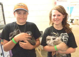 JUSTIN MEANS AND ALLI HASS of Vacaville and Pleasant Valley 4-H hold their rabbits Mulan and Mocha at the Solano County Fair. Donna Beth Weilenman/Staff 