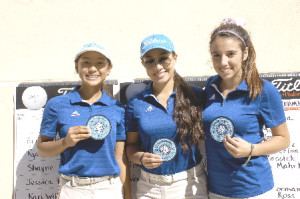 BENICIA HIGH’S girls golf team had three players make the All-Solano County Athletic Conference team after Tuesday’s tournament championship in Yountsville. They are (from left) Most Valuable Player Sofia Young, Jennifer Eleccion and Rachel Mahrt.
