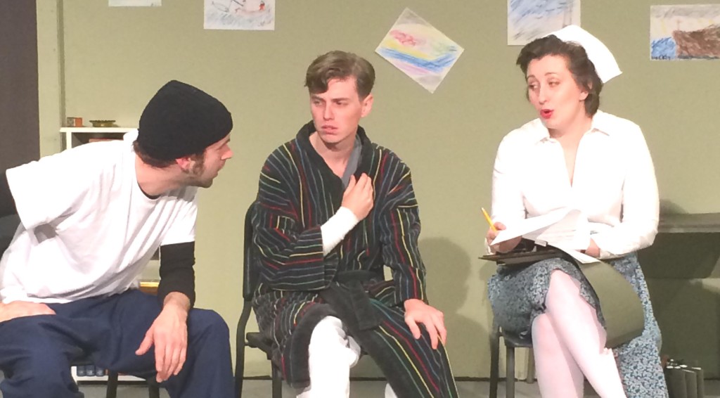 BILLY (Brandon Quilici) is caught between McMurphy (Curt Thompson, left) and Nurse Ratched (Jaina Frank) in the Solano Repertory Theatre Company production of “One Flew Over the Cuckoo’s Nest,” showing in Fairfield through Nov. 16. Sarah Rozett photo