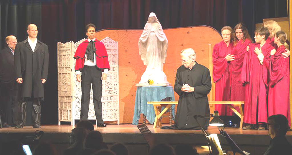 THE BERKELEY CAST of “Tosca,” now at the Bay Terrace Theatre in Vallejo through Dec. 27: left to right, Mark Nelson, Joe Kinyon, James Gee, Stephen Miller, Dee Hoover, Emma Boss, Dierdre Burke, Kristen Williams. Marsha Sims photo