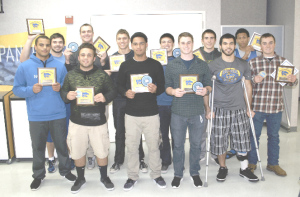 SPECIAL AWARD winners for Benicia High’s varsity football team included (front row from left) Justin Badger, John Weir, Tristan Batten, Riley Pitkin, Isaiah Mora, Blake Pederson; (back row) Tom Maday, Jason Toumbs, Weston Carr, Steven Roher, Alex Osterholt and Jason Shelley.