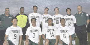 SPSV’S SENIORS were honored before Monday’s 2-0 victory over Berean Christian. Picured are (back row from left) coach Mike Carvalho, Marquis Perrilliat, Patrick Basco, Musa Dejani, David Parks, Francis Cacacho, head coach Greg Coan; (kneeling from left) Ronuel Tan, John Cuevos, Anthony Nogoliza and Jamari Gammad.