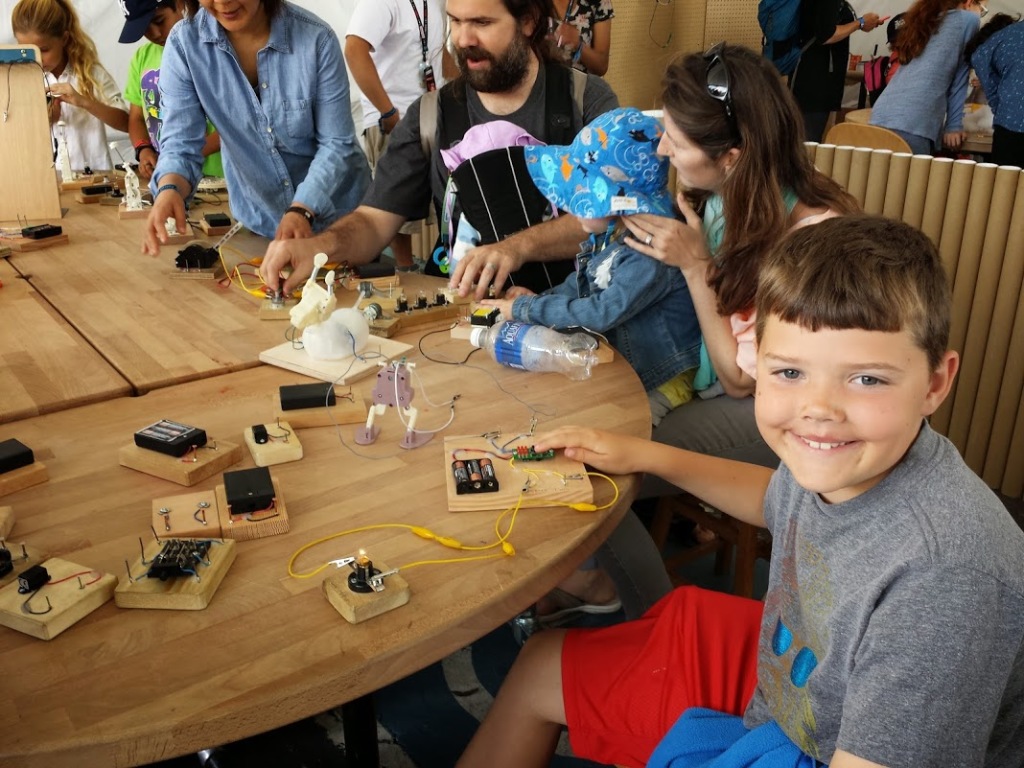 JAMES NEWCOMB tests homemade circuits at Bay Area Maker Faire. Aaron Newcomb photos