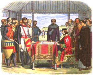 A ROMANTICIZED 19th-century recreation of King John signing Magna Carta. Wikipedia.org 