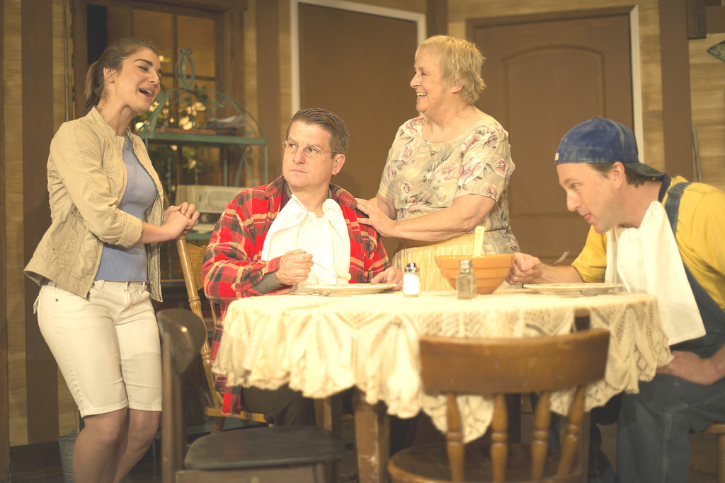 LEFT TO RIGHT, Monica Ammerman, Ryan O’Donnell, Linda Paplow and Aaron Murphy in “The Foreigner,” at Contra Costa Civic Theatre in El Cerrito through April 26. Ben Krantz photos