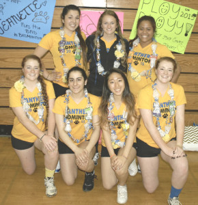 BENICIA HIGH’S badminton team honored its seniors before Thursday’s final home match against Vallejo. The Lady Panther seniors are (back row from left) Sofia West, Maddy Schmeling, Anataya Phadungsang; (front row) Jeanette Burdick, Anise Ghandchi, Belle Chang and Simone Burdick.