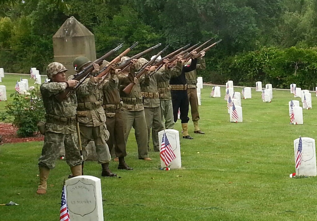 PAST Memorial Day ceremonies in Benicia have included a rifle salute by soldiers in period attire. Courtesy Wallace Stephens