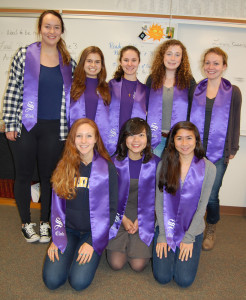 Earning their S Club graduation stole as seniors are, from left, back row, Shelly Wilcoxen, Mady Hahn-Smith, Natalie Leduc, Kaleigh Wright and Zoe Bumgarner; and from left in front, Melanie Barrall, Christine Yap, Allie Yip. Also receiving their stoles are Phoebe Change and Kaylee Savage. Courtesy Susie Harper