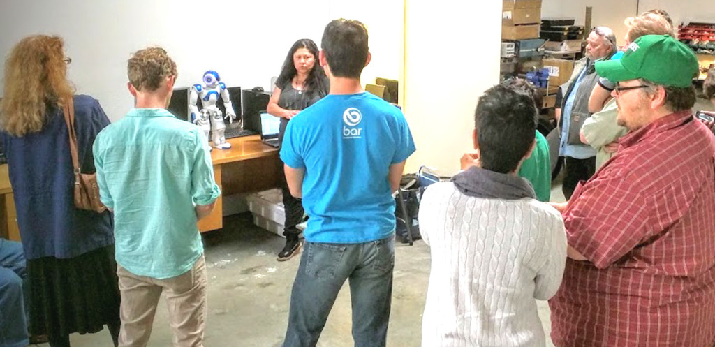 CYNTHIA GONZALES of Napa demonstrates an advanced robot at Benicia Makerspace. Courtesy Aaron Newcomb