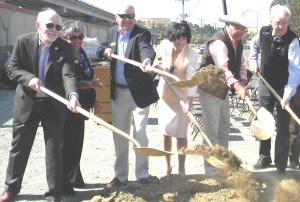 Breaking ground Wednesday for the new bus hub at Industrial Way and Park Road were, from left, City Manager Brad Kilger, Supervisor Linda Seifert’s representative Belinda Smith; Benicia Vice Mayor Mark Hughes; Benicia Mayor Elizabeth Patterson; Antonio Barragan, who sold the family-owned property to Benicia; and Daryl Halls, Solano Transportation Authority executive director. Donna Beth Weilenman/Staff
