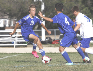 LANDON ELFSTROM (left) scored a goal in Benicia’s 2-0 victory over Wood on Wednesday.