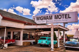 The Wigwam Motel in Holbrook Ariz. off the historic Route 66. This motel is one of the chain's three surviving locations, in which guests pull their cars up to rooms shaped like tipis. Photos from Robert Brusca's trip to the Southwest can be seen at the Marilyn Citron O'Rourke Gallery at the Benicia Public Library. (Photo by Robert Brusca)