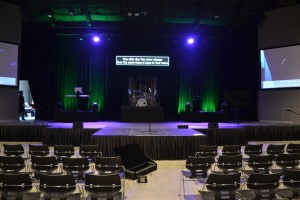 The new auditorium at Northgate Christian Fellowship will feature video monitors, multi-colored lights and a fog machine. (Photo by Nick Sestanovich)