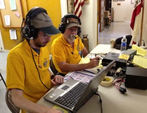 Former Benicia Ameteur Radio Cub President Michael Sager (KI6RGR) and his son Michael Sager, II (KK6DWG) demonstrate radio operations at the 2014 Ham Radio Field Day event. (Photo courtesy of Michelle Wyman)