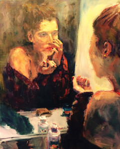 "Mirror Mirror," a painting of a young woman looking at her reflection, was created by Nikki Basch-Davis and can be viewed along with her other works at Benicia Public Library for the show "Moments." (Painting by Nikki Basch-Davis)