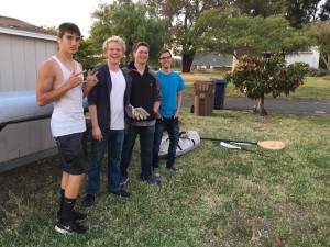 (Left to right) Jordan Carro, Jonathan Stevens, Chris Weldon and Caleb Carro of We Do Odd Jobs pose after a hard day of weeding, raking and fixing a gate and lights for Kerry Laird of Benicia. The business consists of four current and former Benicia High School students who do odd jobs trhoughout Solano County and much of Contra Costa County. (Photo courtesy of Chris Weldon)