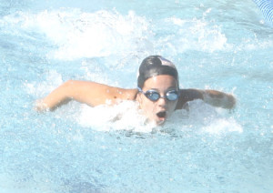 GABRIELLE WIRTH gives it her all for Benicia’s 15-18 girls 200-yard medley relay team against Pinole.