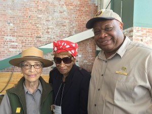 Betty Reid, left, at a sprightly 94, is the oldest living national park ranger in the U.S. Pictured here with Willa Mae Thomas and Thomas’ nephew, rally event coordinator and Benicia resident Randy Wright. (Courtesy photo)