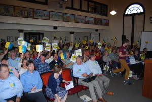 Valero Crude-By-Rail proponents and opponents fill Benicia City Hall Tuesday to hear the City Council’s decision on the project. (Photo by Donna beth Weilenman/Martinez news gazette)