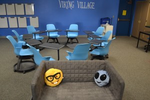 Emoji pillows sit comfortably in Benicia Middle School's Viking Village, waiting for students and teachers to come into the new active learning center. (Photo by Nick Sestanovich)