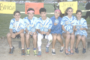 BENICIA HIGH’S cross country team had six runners win individual awards in Wednesday’s Solano County Athletic Conference Championships at Community Park. Benicia award winners included (from left) Reid Burford (third, boys F/S), Luis Ramirez (first, boys varsity), Daylon Garcia (third, boys varsity), Alexandra Menjibar-Moore (first, girls varsity) Rachel Kravitz (seventh, girls varsity) and Hannah Keala (fourth, girls varsity). The varsity Lady Panthers finished first as a team while the Panther varsity boys took second.