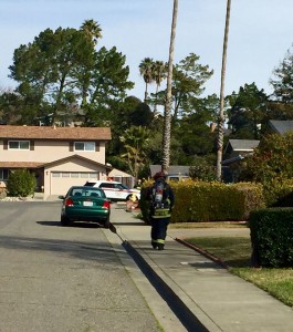  The 500 block of Viewmont Street was closed off yesterday as the Benicia Fire Department and Solano County's hazardous materials agency investigated the spill of an unidentified substance. (Photo courtesy of Benicia Fire Department)