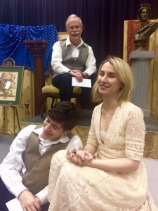 (Left to right) Dean Engle, Gary Mutz and Phoebe Jones rehearse for the biographical play "Man of Letters" about esteemed playwright Oscar Wilde. B* Theatre's production will be performed through Feb. 25. (Photo courtesy of Maureen- Theresa Williams)